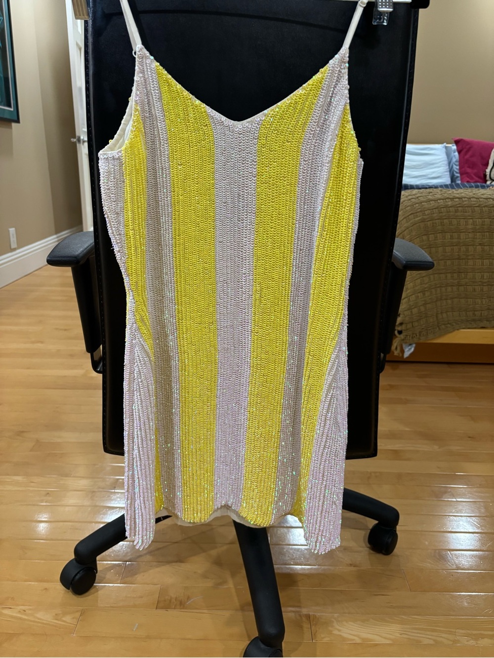Retrofete Striped Yellow & White Sequin Spaghetti Strap Dress - Picture 4 of 9
